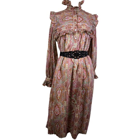 Vintage 1976 1977 70s YSL Yves Saint Laurent Wool Paisley Dress Prairie Archival - Picture 1 of 8